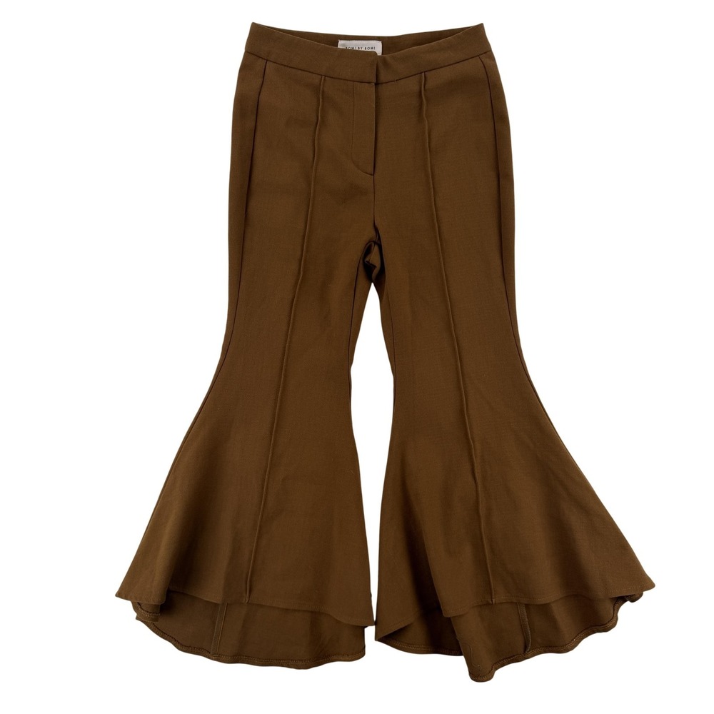 BOMI BY BOMI Bell Bottom Dress Pants Womens‎ 1 Brown Ruffle Hem Crepe Pull On